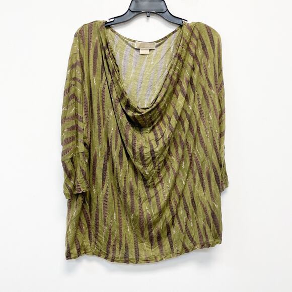 Michael Kors Women's Feather Print Draped Neck Tunic Top Blouse 1X - Picture 1 of 4